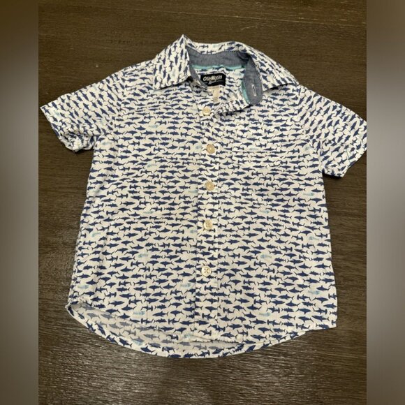 Oshkosh Bgosh Baby Boys Shark Print Short Sleeve Button Down T-Shirt Size 2T - Picture 1 of 3